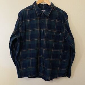 Eddie‎ Bauer Plaid Flannel Shirt 100% Cotton Button Up Navy Green Men's Size XXL